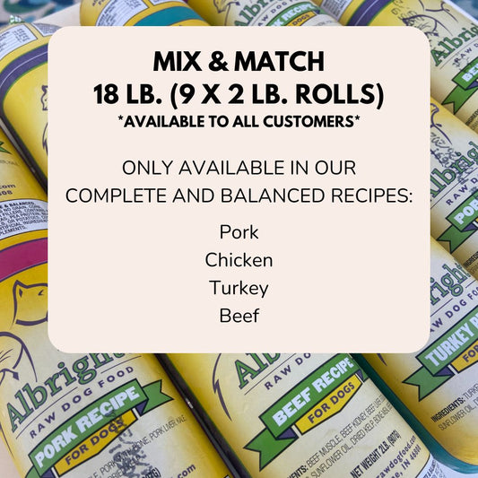 Mix & Match Raw Pet Food, 18 lb. (9 x 2 lb. rolls)